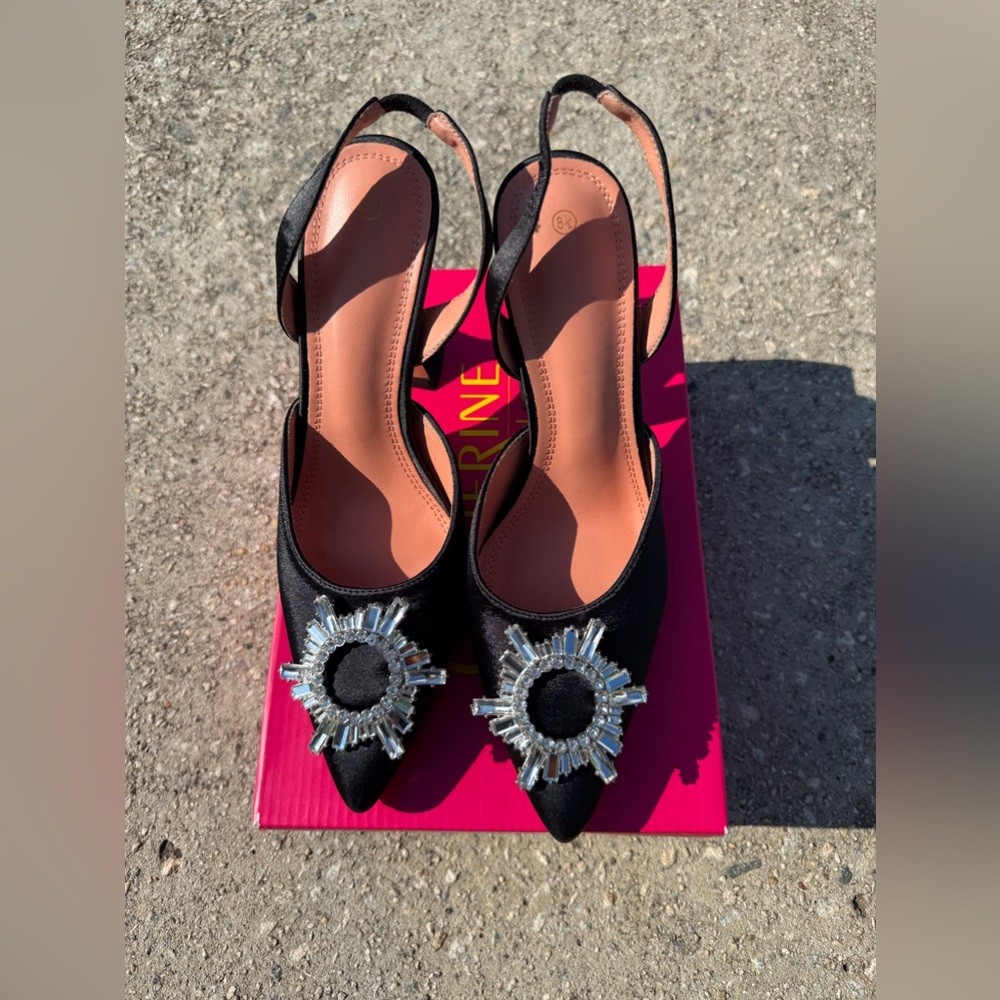 Catherine Malandrino black rhinestone slingback pumps Women 8.5